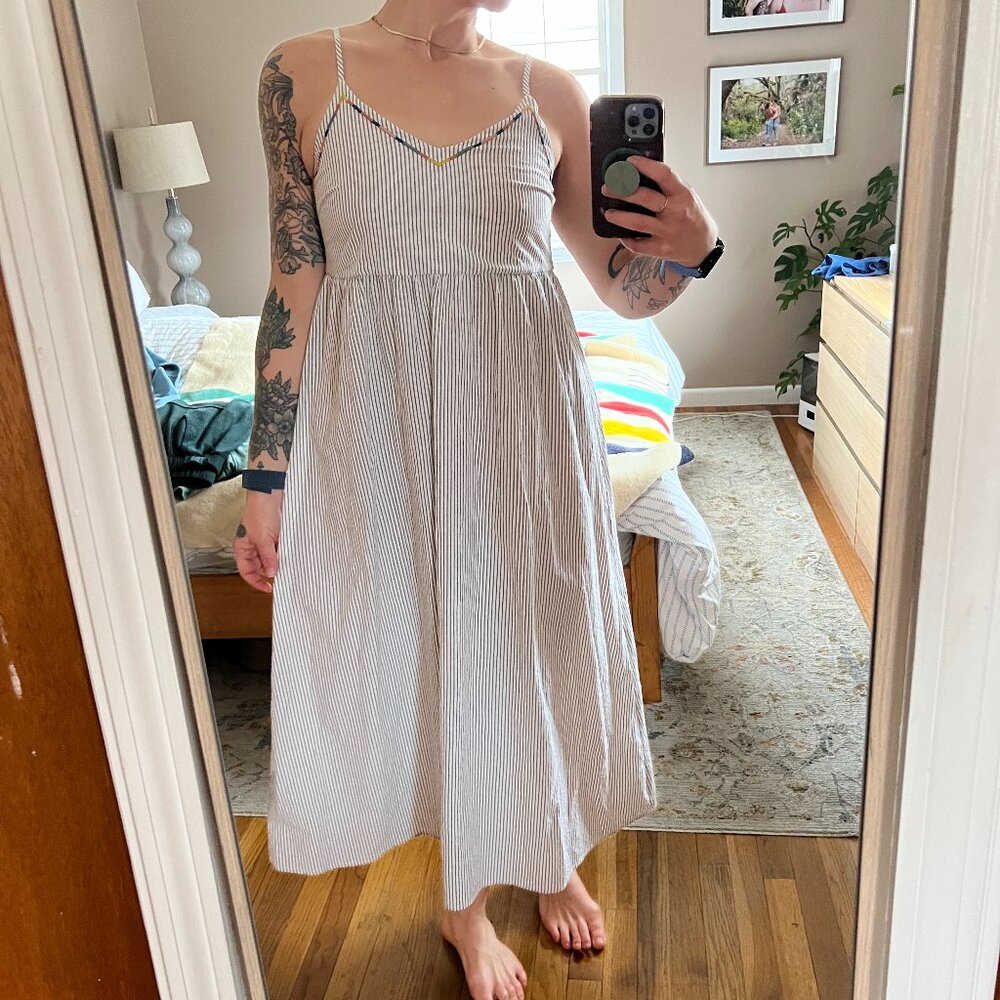 Uncharted Threads Cotton Summer Dress, Pin Stripe & Embroidery, Medium